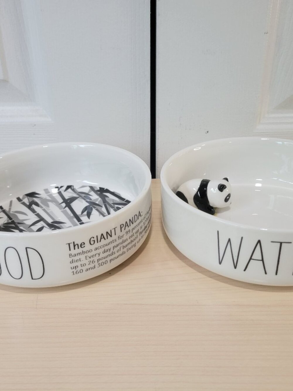Honest Goods Pair of Bamboo 3D Ceramic Panda 6.5" Pet Bowls Food & Water Set EUC
